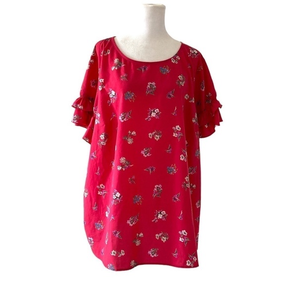 Lane Bryant Tops - Lane Bryant 22 blouse pink floral short sleeves ruffles